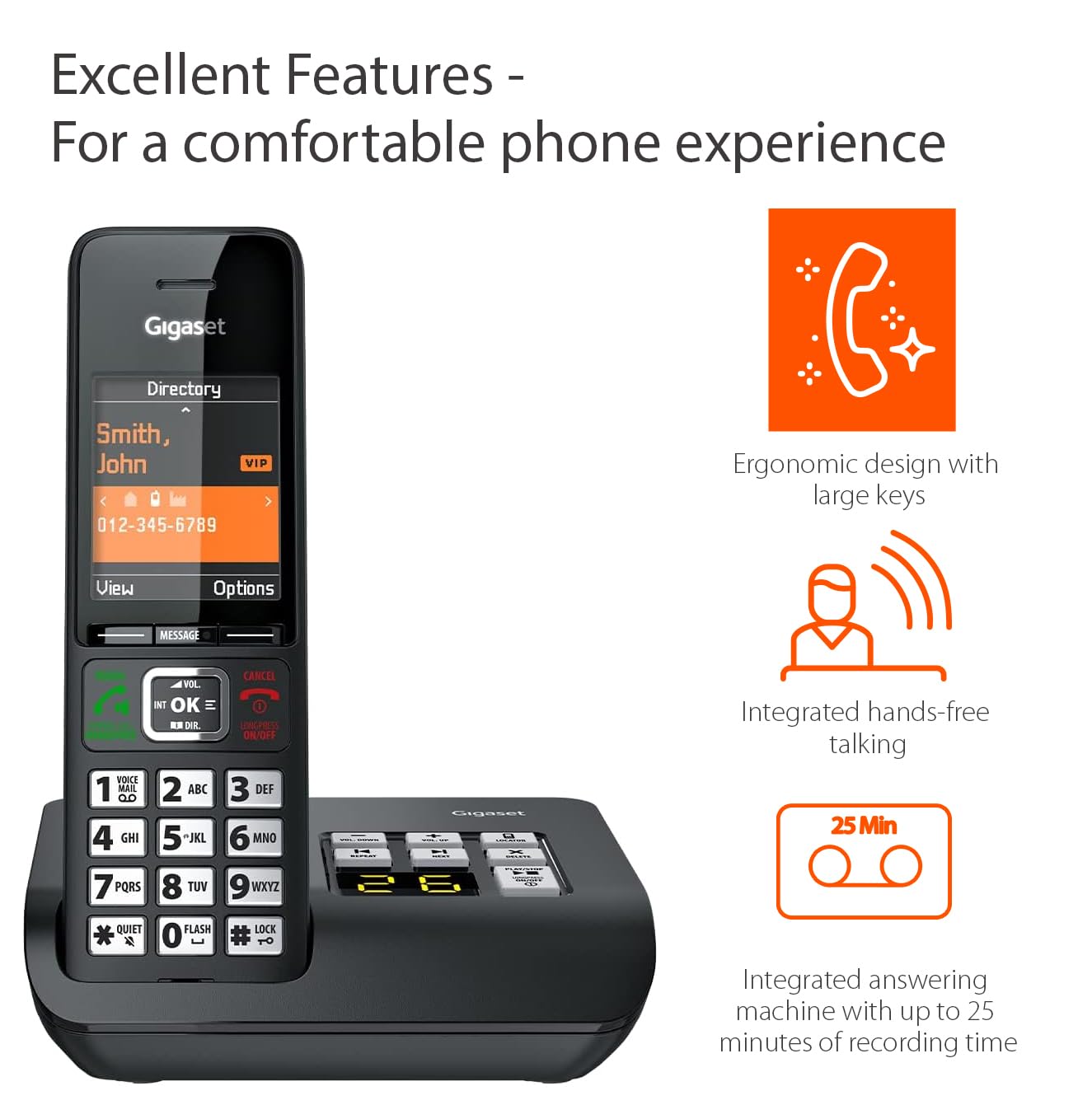 Gigaset Comfort 552A - Cordless DECT Phone - Answering Machine - Made in Germany - Elegant Design - Hands-Free Mode - Comfort Call Protection - Big