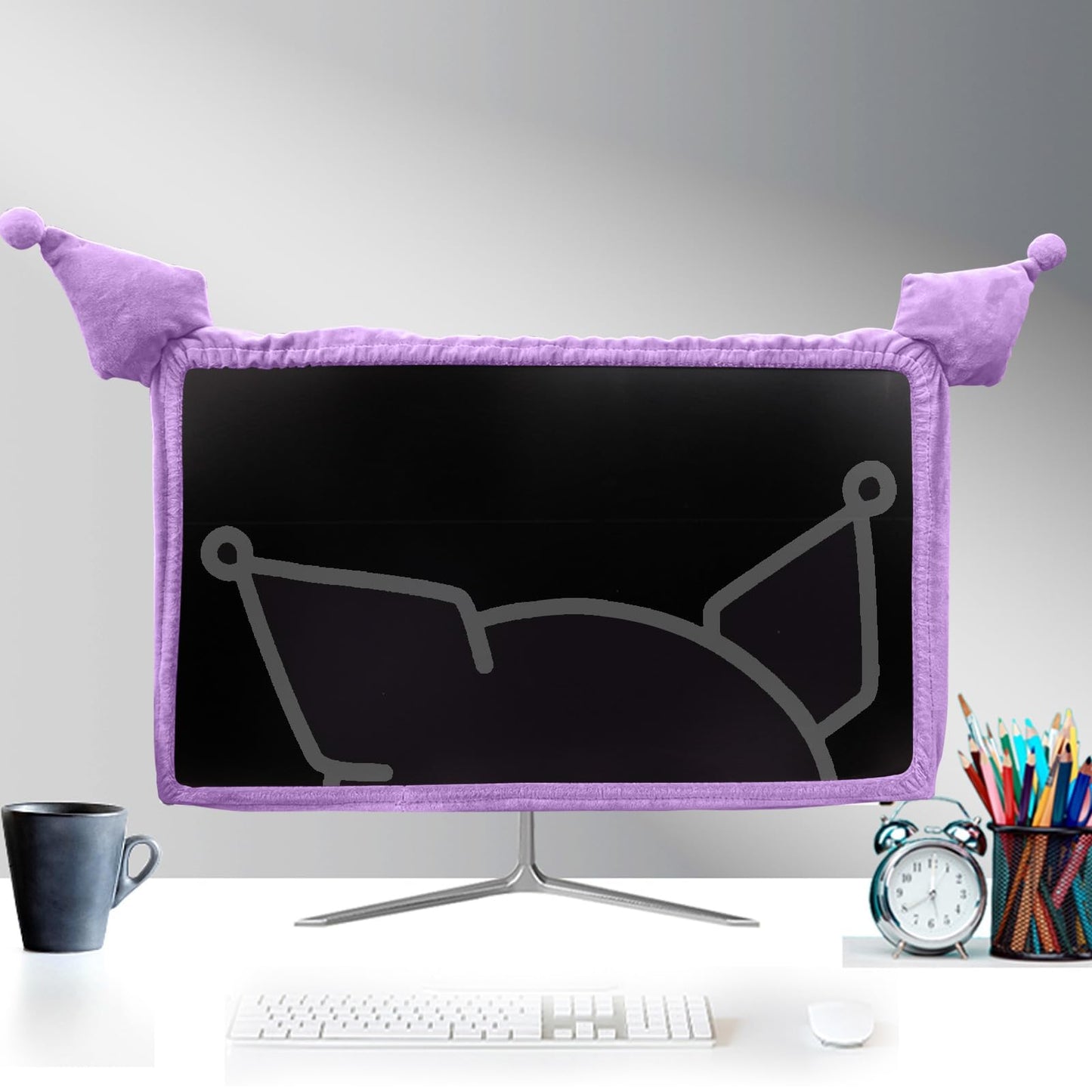 Kakurookie 23'' - 34'' Computer Monitor Protective Cover with Cat Ear Design, Cute Monitor Dust Cover with Furry Design, Elastic Dustproof, Suitable