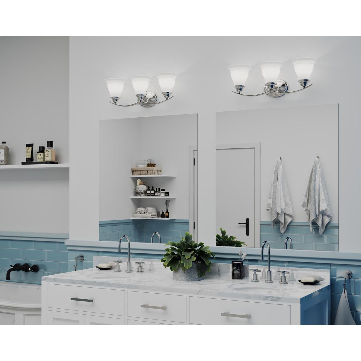 Progress Lighting 3-Light Etched Glass Traditional Bath Vanity Light, Trinity Collection, Indoor, P3192-09, Brushed Nickel