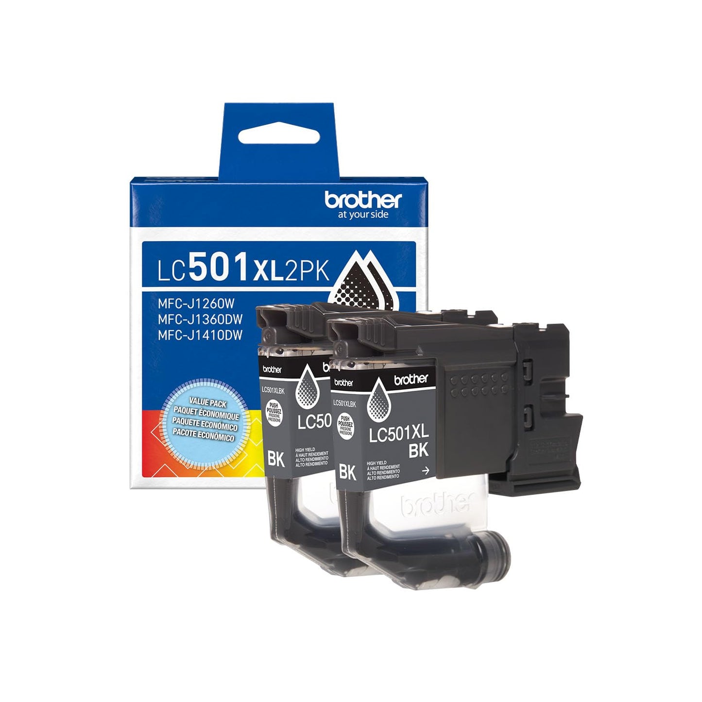 Brother Genuine LC501XL2PK Twin Pack High Yield Black Ink Cartridges (for use with Work Smart 1260, 1360, and 1410 Printers)