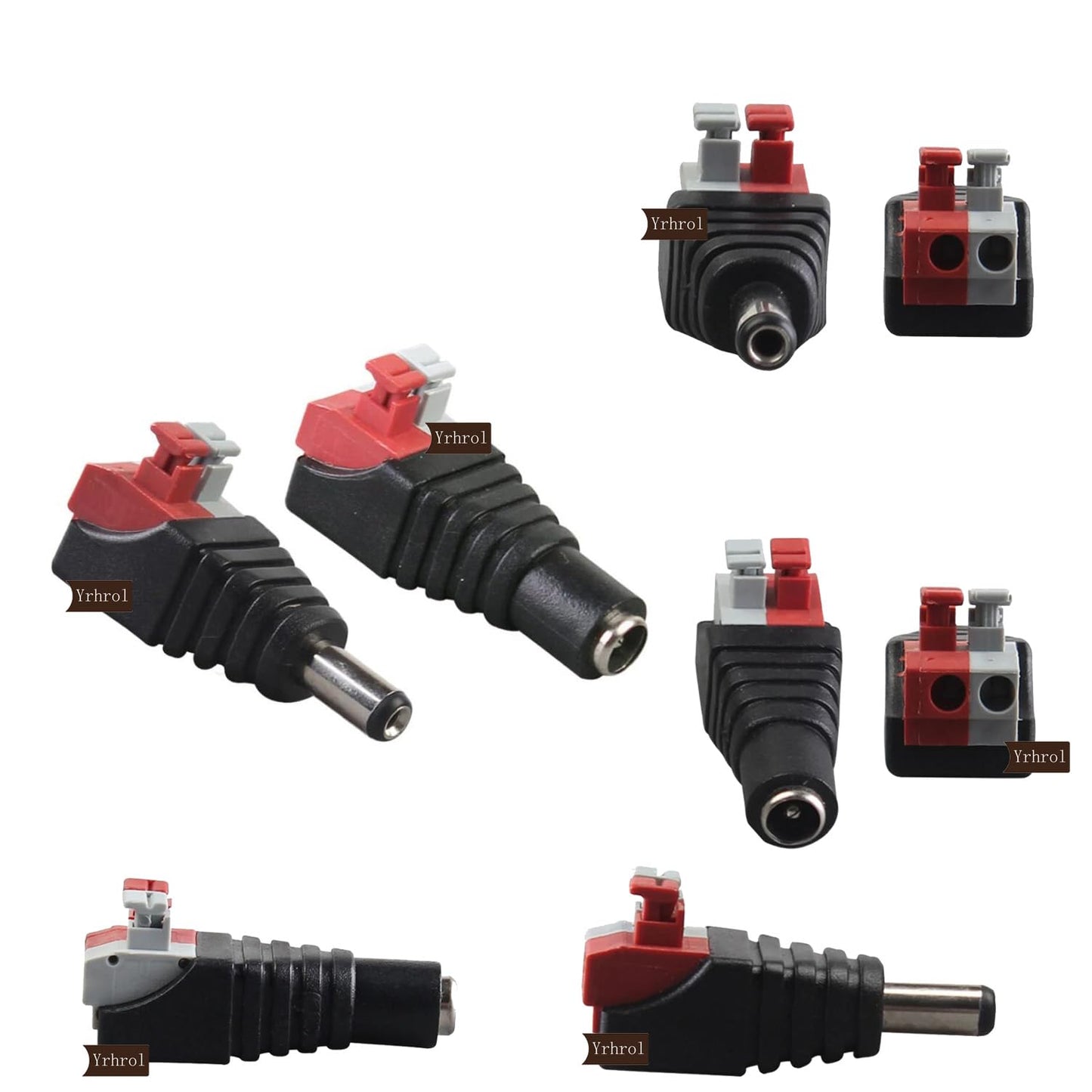 Yrhrol 60 Pcs 12V 5.5mm x 2.1mm Female Male DC Power Connector, BNC Male Balun Connector &No Screws DC Connector for Led Strip CCTV Security Camera