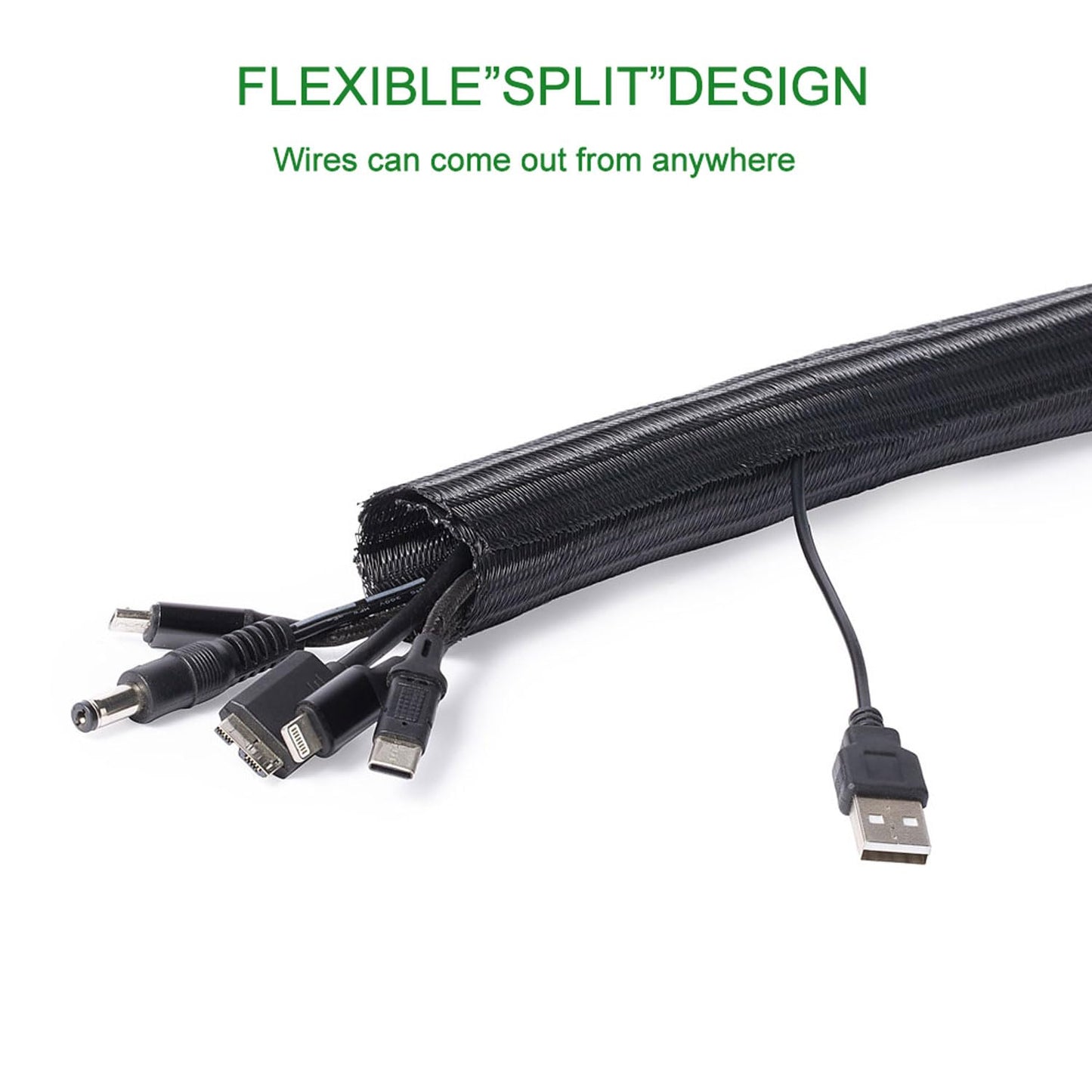 QCSIW 1/4" x 50ft Black Cable Sleeve Cover - Pet-Proof Cord Management System for Home Office Desk, Durable Wire Organizer Protector from Dog Cat