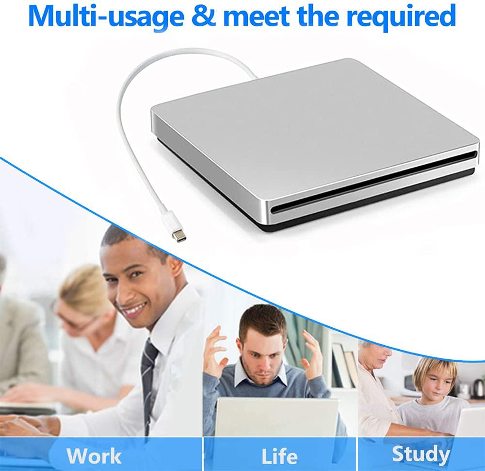 Ploveyy External CD DVD Drive USB-C Superdrive Portabl CD/DVD ROM Optical Drive Player Reader Writer Burner for MacBook Pro Windows 10 Laptop Desktop