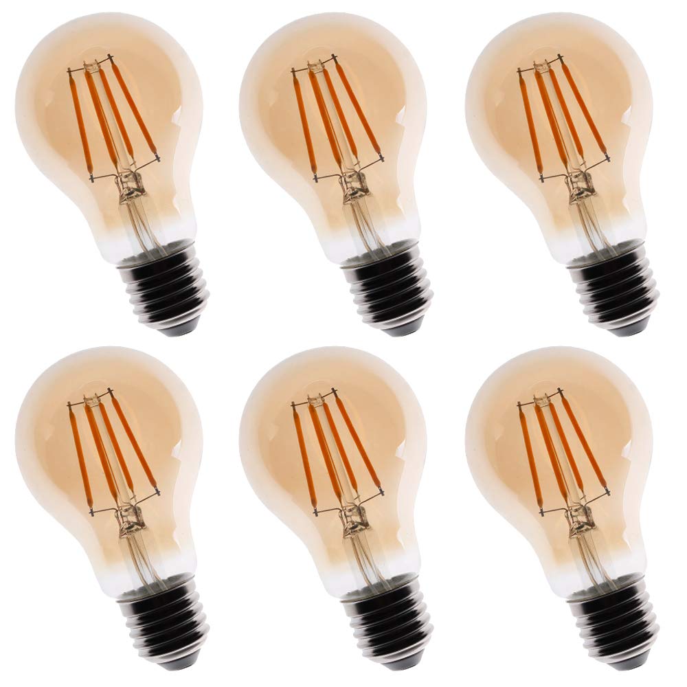 Vintage LED Edison Light Bulbs, A19 Edison Bulbs, 4W Equivalent to 40W, 2200K Warm White, Antique Dimmable LED Filament Bulb, Amber Light Bulbs, Old
