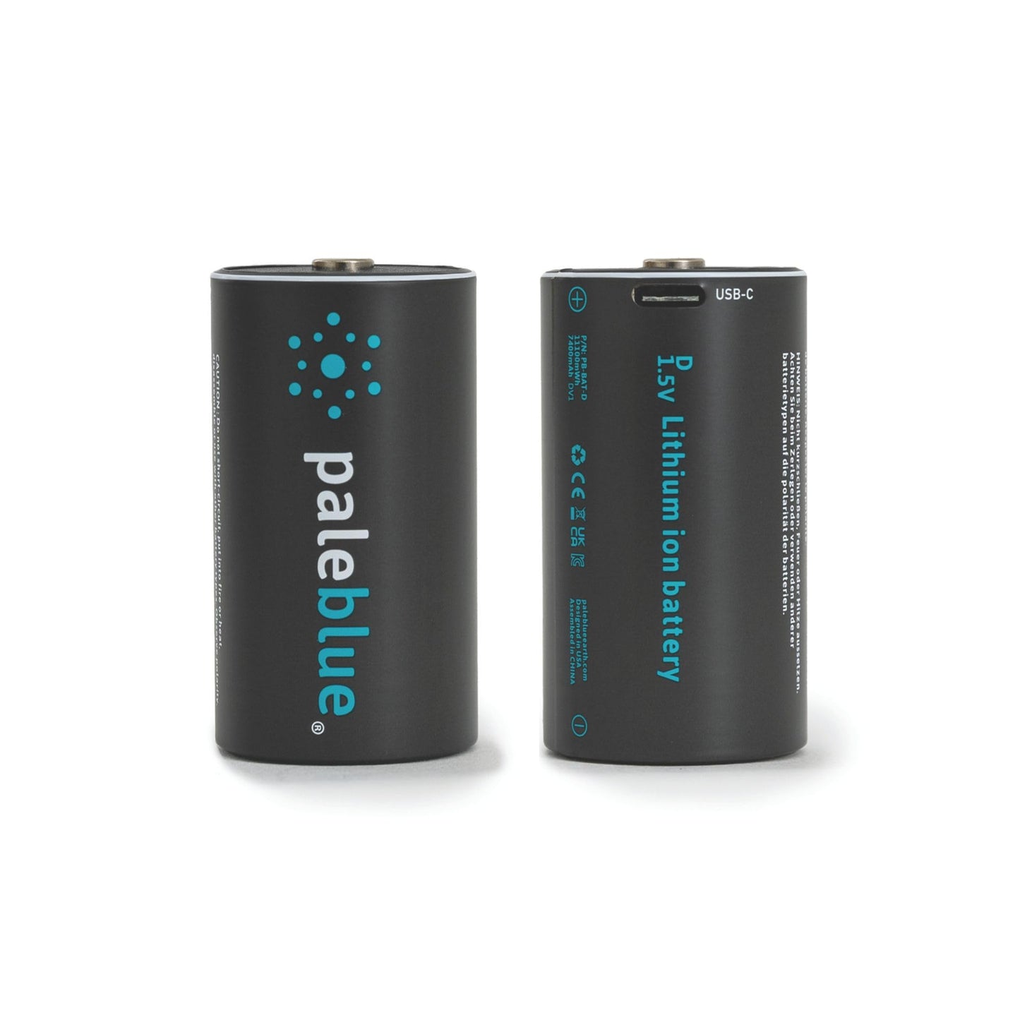 Paleblue 2-Pack USB Rechargeable D Lithium Batteries, Recharge over 1000 Times, 7400 mAh