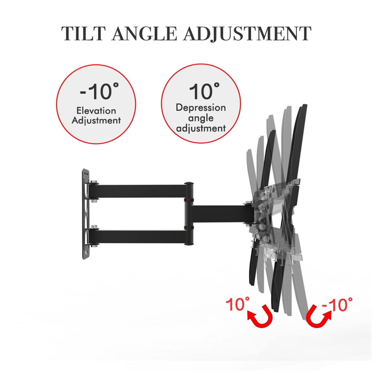 Full Motion TV Wall Mount - Swivel and Tilt 10~10° for Most 32-65 Inch Flat Screen TV - Articulating Tilt 3 Arms - Double Pendulum Large Base TV Stand