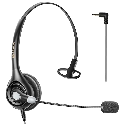 Arama Cordless Phone Headset for Landline Phone, 2.5mm Jack Telephone Headset with Noise-Cancelling Mic & Volume Control, Wired Headset Compatible