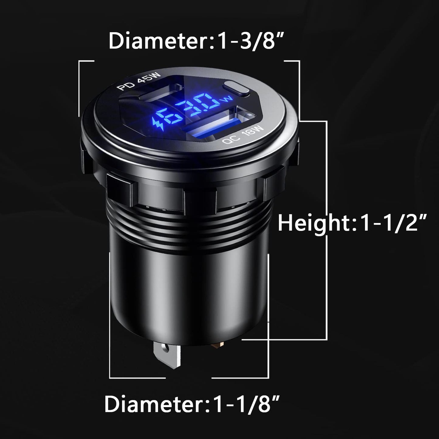 BATIGE PD 45W USB C Quick Charger 18W USB 3.0 Charger Socket Waterproof with Switch LED Voltmeter and Wire Fuse DIY Kit for 12V/24V Car Boat Marine
