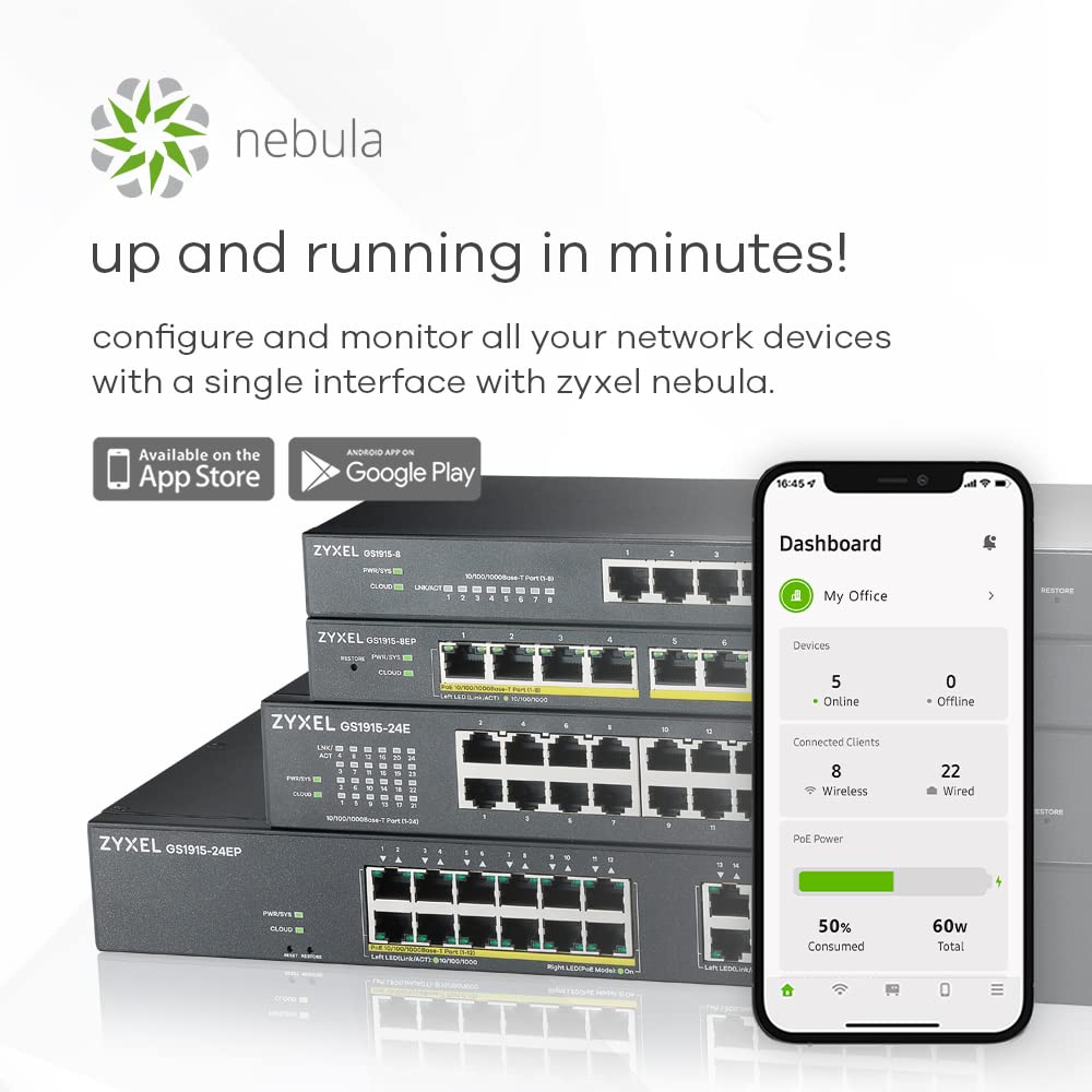 Zyxel 24 Port PoE Switch | Smart Managed | Gigabit Network Ethernet Switch | 12x GbE + 12x GbE PoE+ with 130W Budget | Rack Mount | Smart Fan