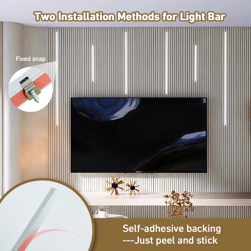CUBITOR LED Recessed Lighting Kit,6 Pack Self-Adhesive COB LED Light Bar, Cold White 6000K, with Touching Switch, for Wood Slat Wall