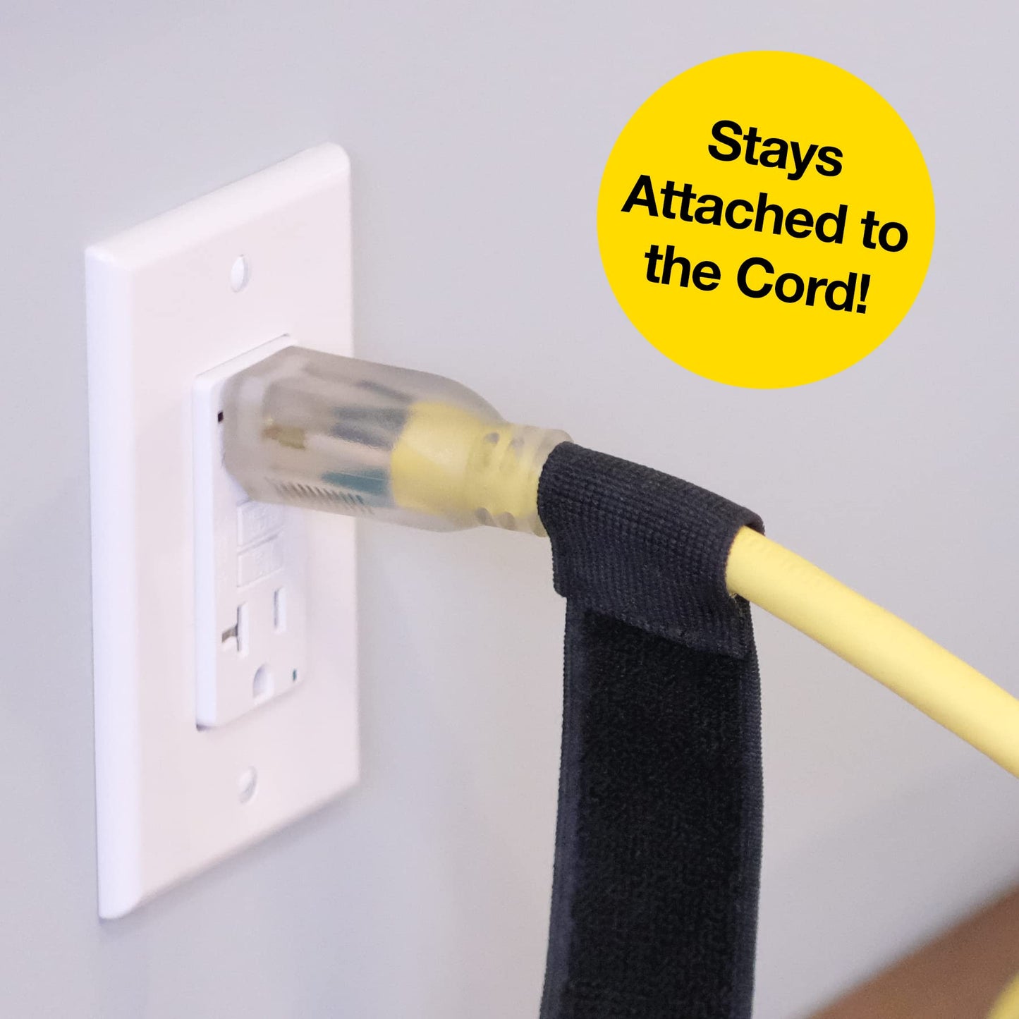 Selfie Straps by Wrap-It Storage, 12-inch (8-Pack), Black - Stretchy Hook and Loop Cord Organizer that Stays Attached to Cord for Electrical Cable