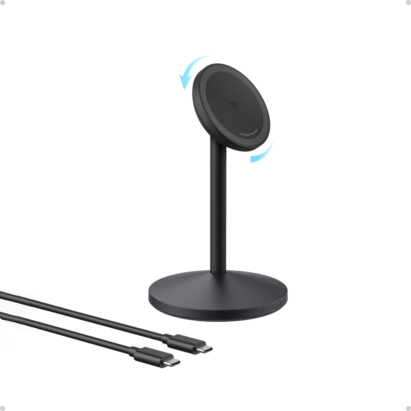 Anker MagGo iPhone 17 MagSafe Charger Compatible Stand, 15W Fast Magnetic Wireless Charging Station, Qi2 Certified 360° Wireless Charger, Magnetic