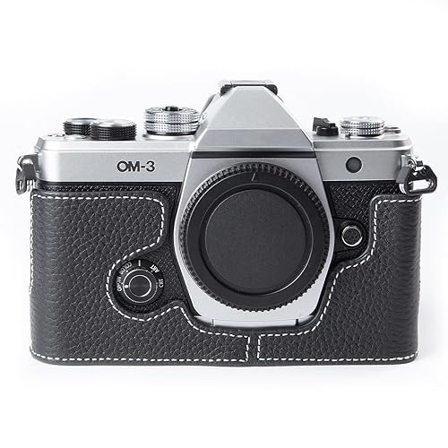 DBZZ Handcrafted Genuine Leather Camera Case, Vintage Half-Wrap Camera Protector For OLYMPUS OM-3 (Black)