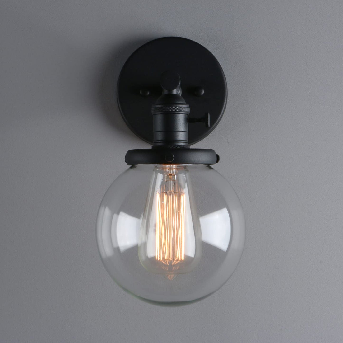 Phansthy Black Wall Sconce Light Industrial Wall Lamp with 5.9 Inches Glass Canopy and On Off Switch for Kitchen Bathroom Corridor (Black)