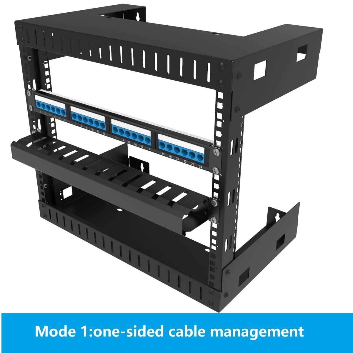 Jingchengmei All Metal 1U 19 Inch Server Rack Wire Management System-Horizontal Rack Mount 12 Larger Slots Cable Manager (AHMMA1U12S, Black)