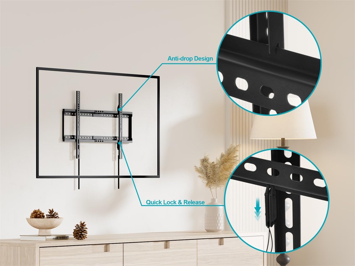 Monoprice Low Profile Fixed TV Wall Mount Extra Wide for 42" to 90" TVs up to 165lbs, Max VESA 600x400, Fits Curved Screens