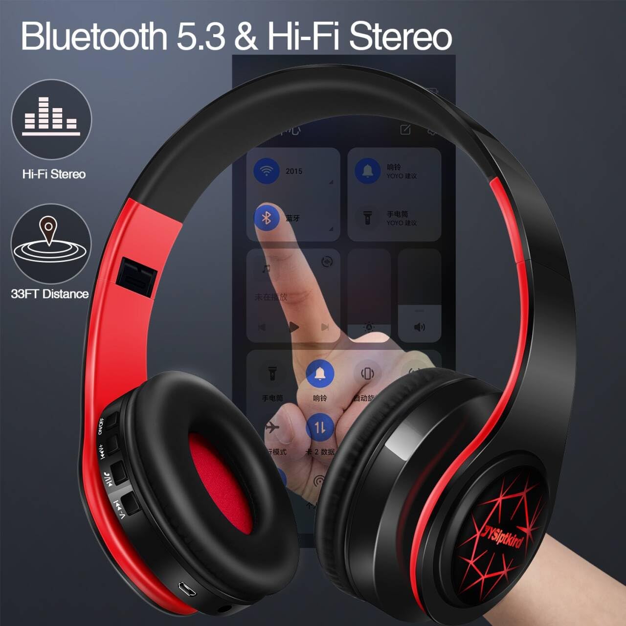 Bluetooth Headphones, Chat- Comfortable Over Ear Stereo Headphones,7 Breathing Led Lights up, Wireless Headset for Adult Teen Kid