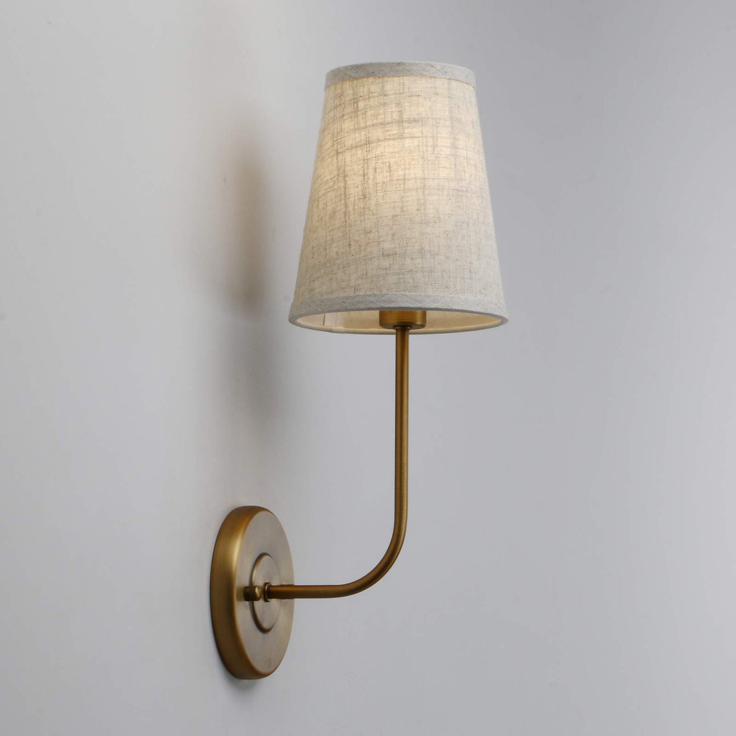 Pathson Set of 2 Vintage Wall Sconces Linen Fabric Shade, Hardwired Bathroom Vanity Lights Brass Finish, Industrial Wall Mounted Fixtures for Bedroom