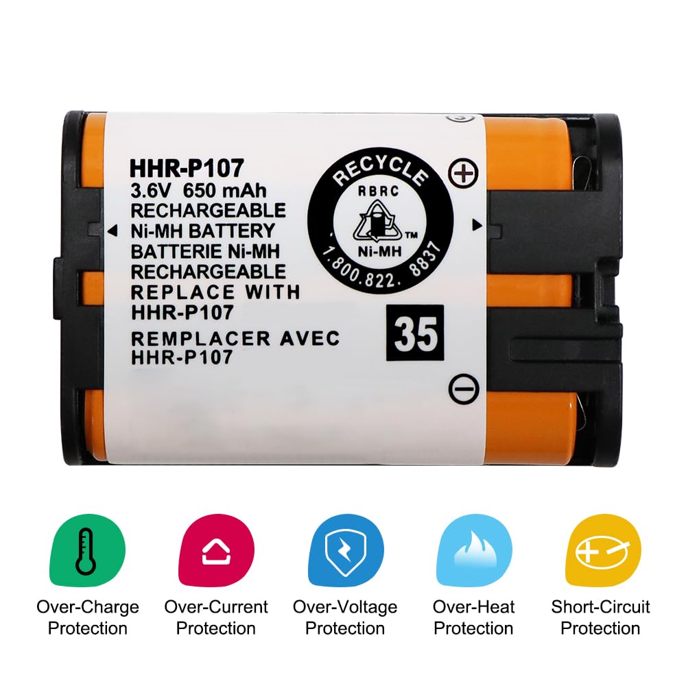 CUCESH 3 Pack HHR-P107 NI-MH Rechargeable Battery for Panasonic 3.6V 650mAh Phone Battery for Cordless Phones Long-Lasting