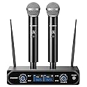 Aokeo Wireless Microphone System, Metal Wireless Mic Set with Case,Handheld Cordless Dynamic Microphones for Singing, Karaoke, Church, DJ,100ft Range