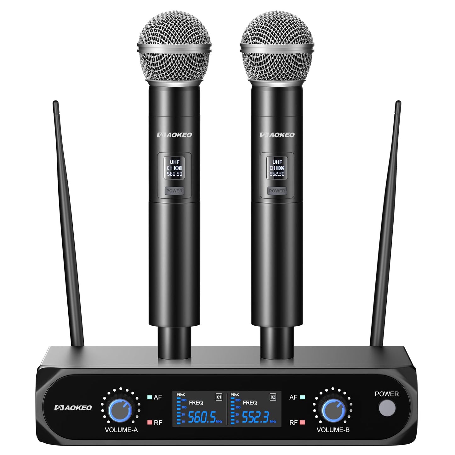 Aokeo Wireless Microphone System, Metal Wireless Mic Set with Case,Handheld Cordless Dynamic Microphones for Singing, Karaoke, Church, DJ,100ft Range