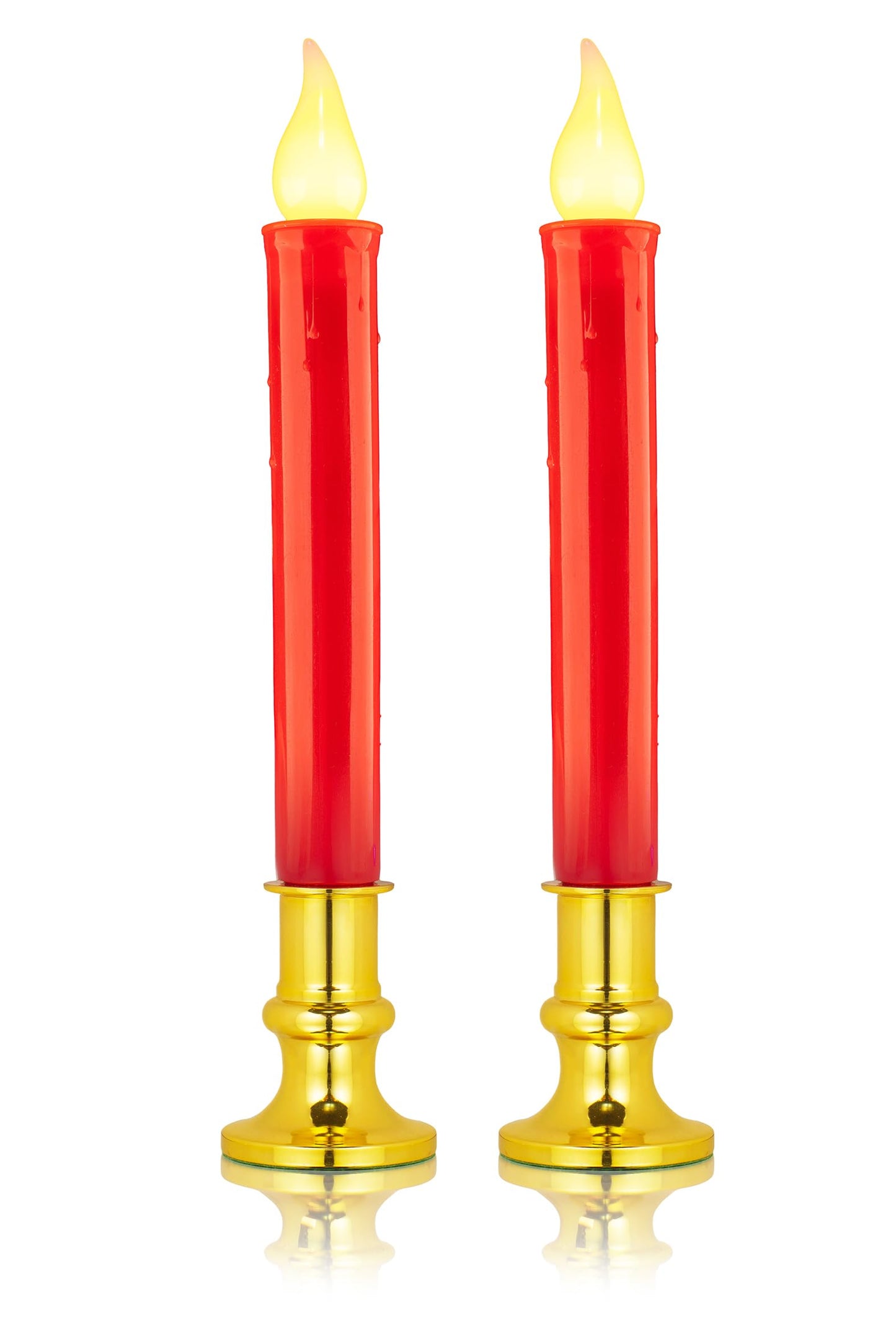 Tupkee Red LED Window Candles - Set of 2 Battery-Operated Flameless Christmas Candles with Flickering Flame & Timer for Holiday Window & Home Home