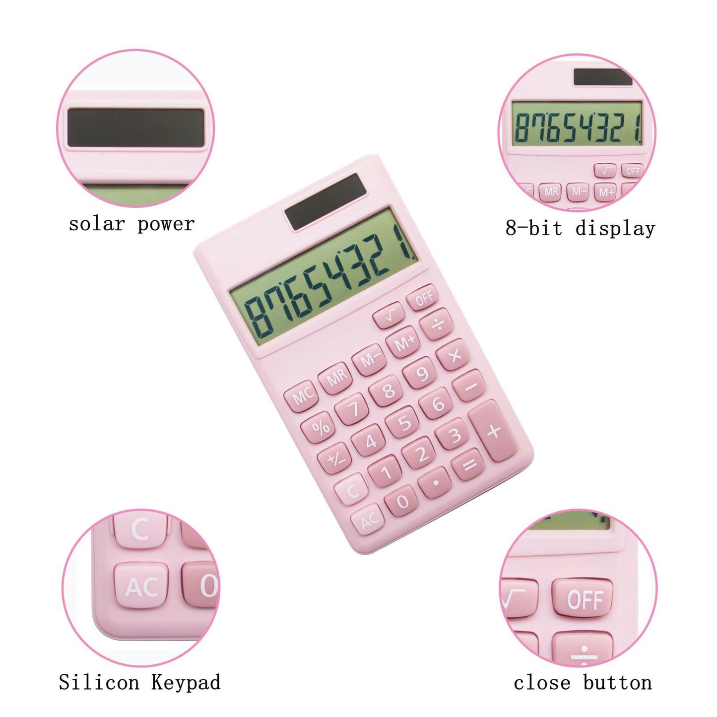 Basic Standard Calculators Small Digital Desktop Calculator with 8-Digit LCD Display, Battery Solar Power Smart Calculator Pocket Size for Kids