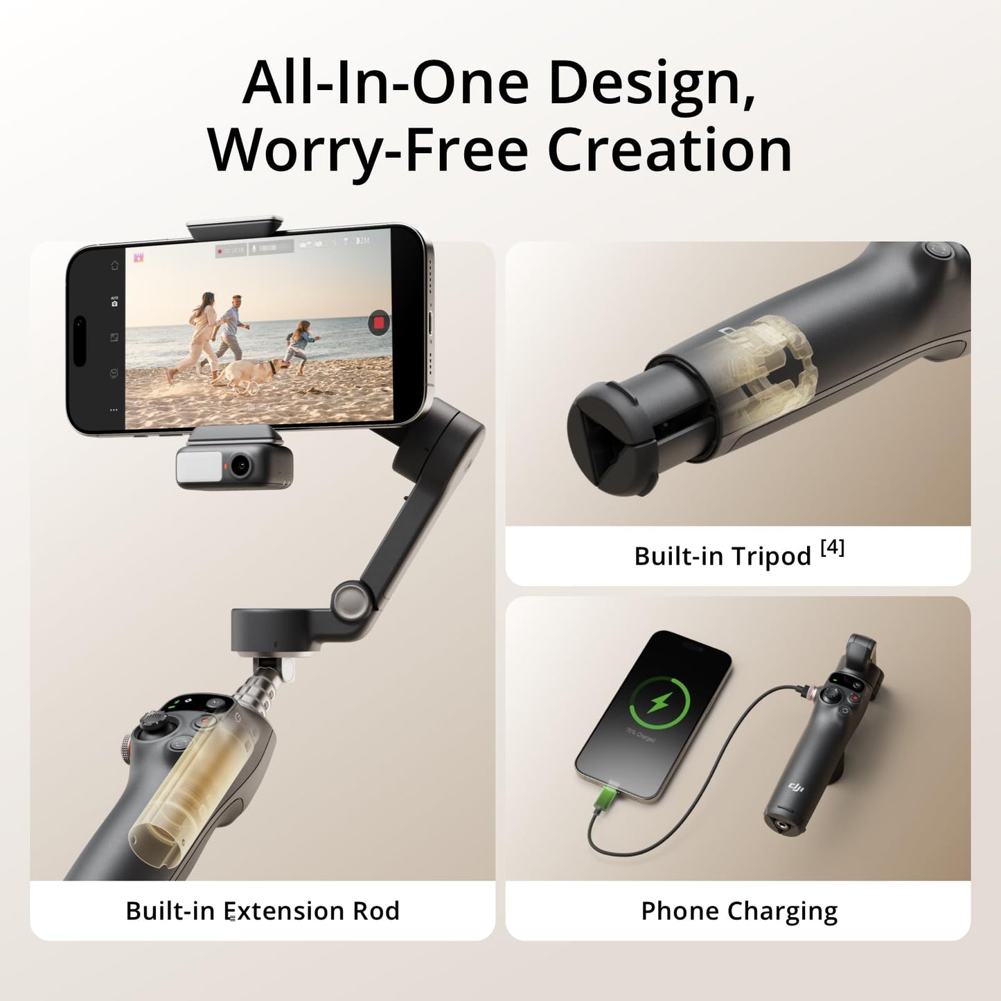DJI Osmo Mobile 7P Gimbal Stabilizer for iPhone, Android, Native Tracking, Lighting, 3-Axis Phone Gimbal, Quick Launch, One-Tap Edit, Built-in