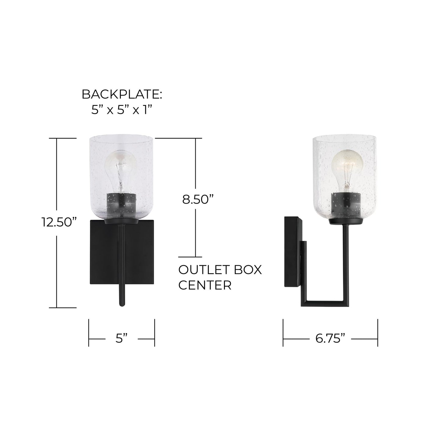 HomePlace by Capital Lighting 639311MB-500 Carter Modern Clear Seeded Glass Wall Sconce, 1-Light 100 Watt, 13" H x 5" W, Matte Black