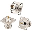 MOOKEERF 3 Pack N Female Connectors N-Type Female Jack 4 Hole Panel Mount Solder Connector N Female Jack Coax Adapter Chassis Mount