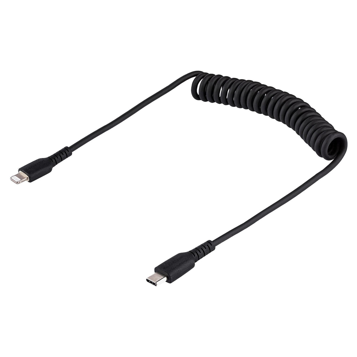 StarTech 3ft/1m USB-C to Lightning Cable Black Coiled MFi (RUSB2CLT1MBC)