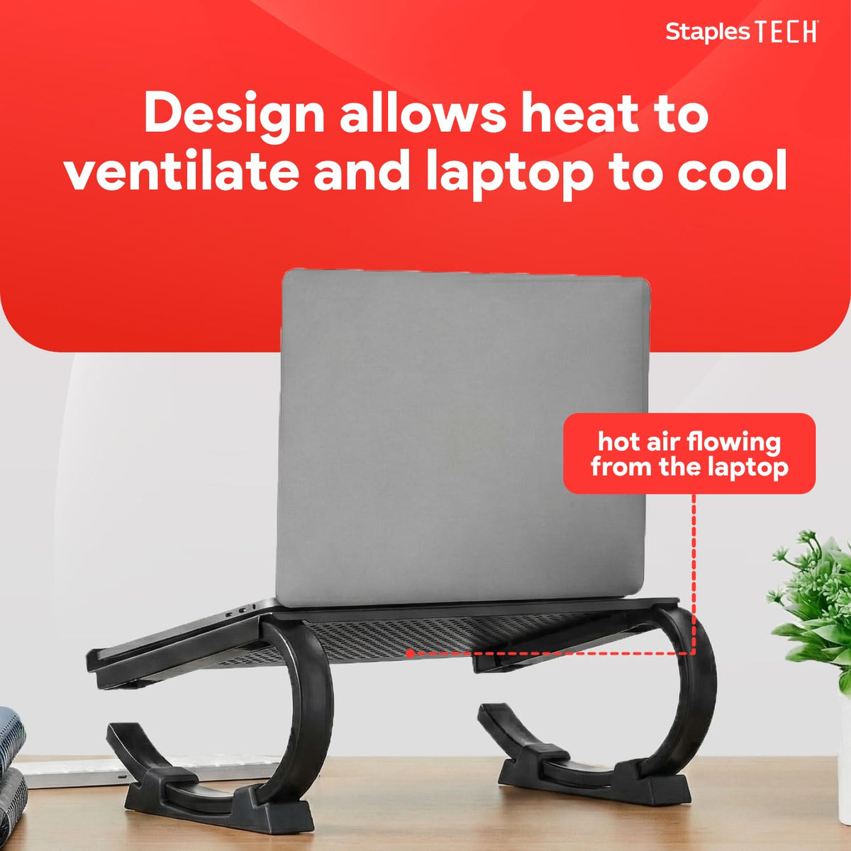Staples TECH Adjustable Steel Laptop Stand, Ergonomic Curved Riser