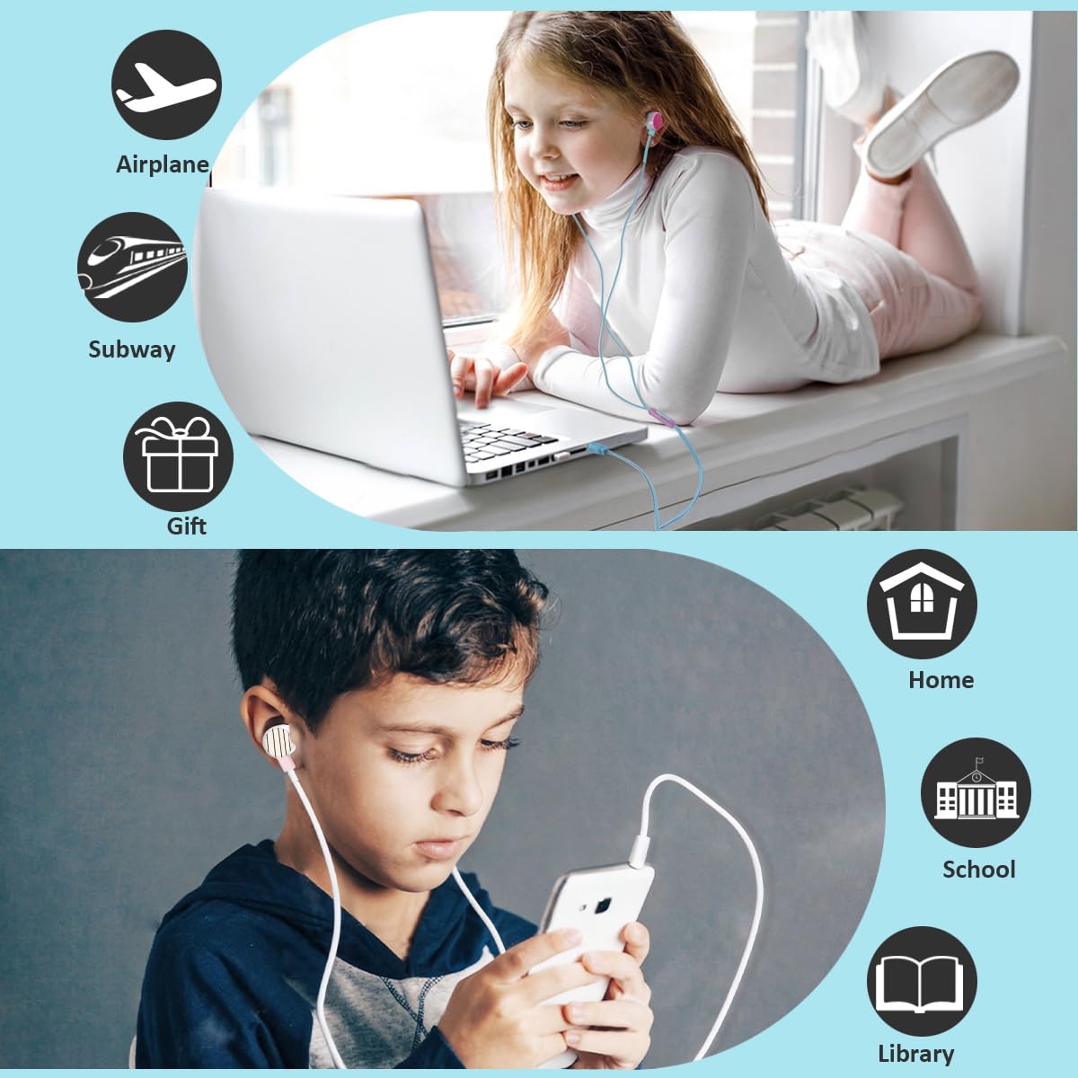QearFun Donut Earbuds for Kids, Cute Earbud & in-Ear Headphones Wired Gift for School Girls and Boys with Microphone and Lovely Earphones Storage Case