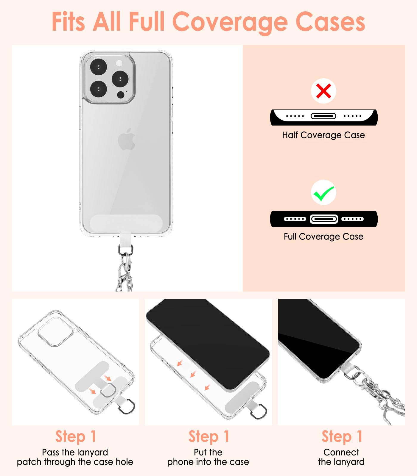 MoKo Phone Chain Crossbody, Metal Cell Phone Lanyard, Universal Phone Lanyard Strap for iPhone, Samsung, Most Smartphones, Phone Crossbody Strap × 1