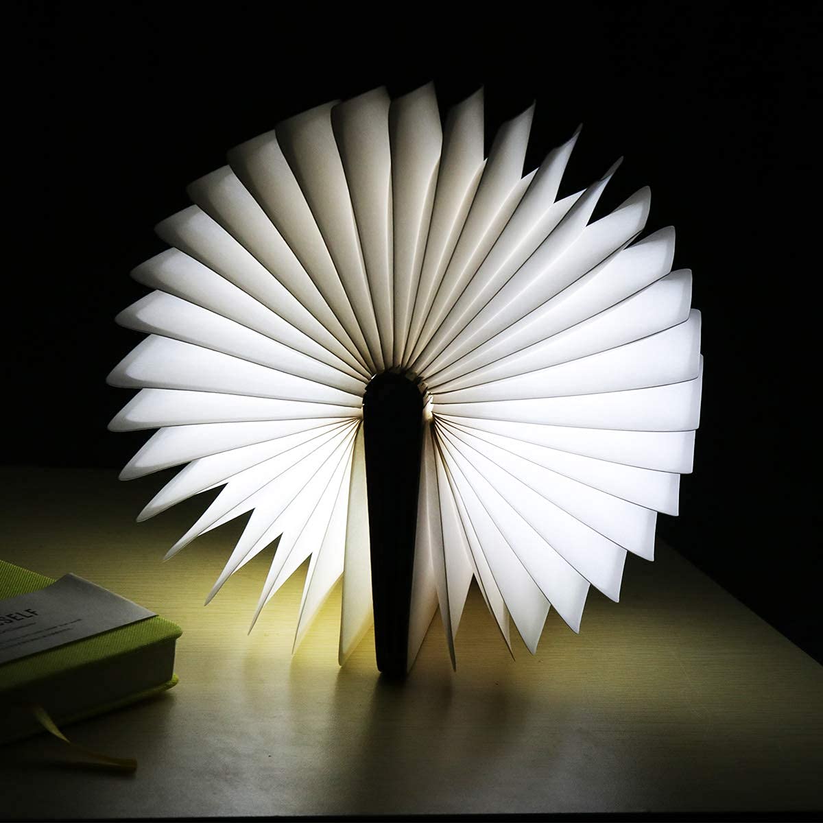 XIUDI 8 Colors Small Folding Book Lamp,Wooden Book Lights,Upgraded Version Portable Desk Light,Novelty LED Paper Lantern with USB Rechargeable Night
