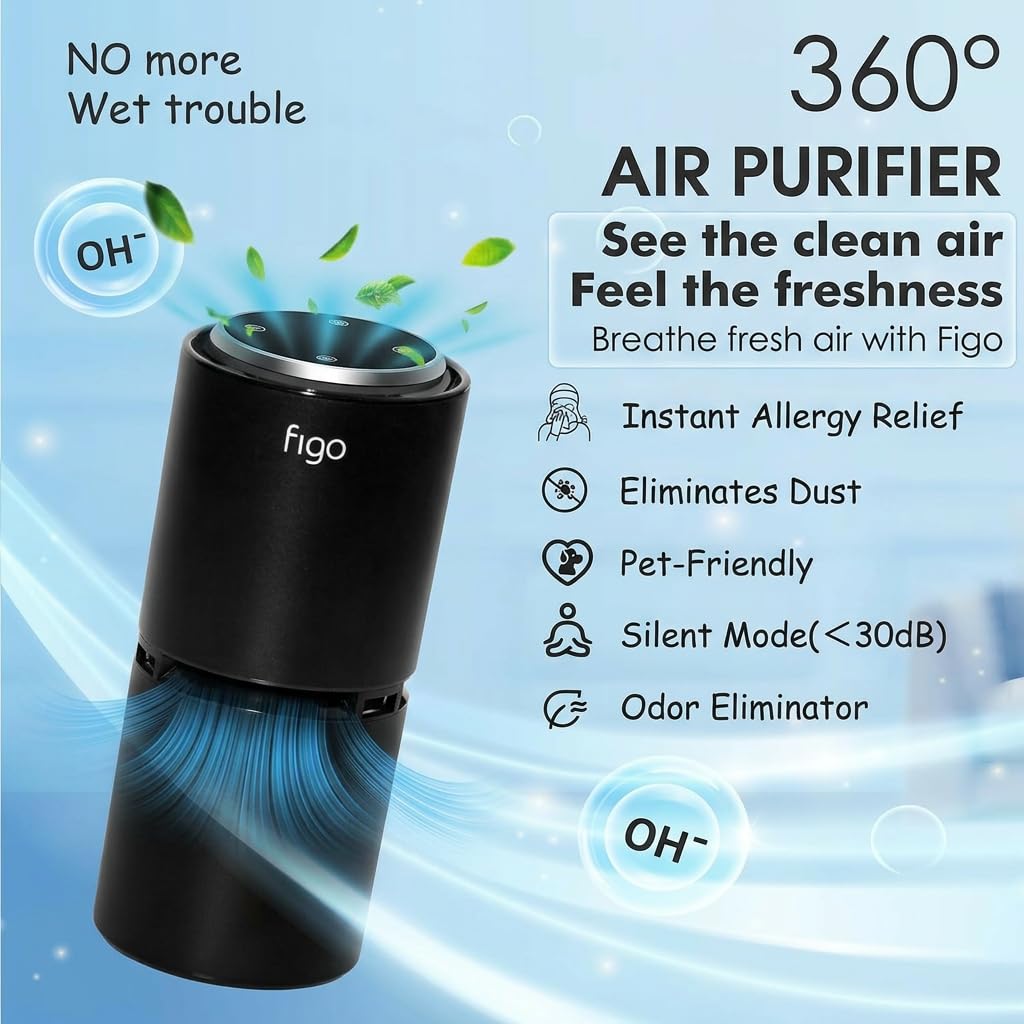 Figo 8th Gen Filter-Free Ionic Air Purifier for Home & Car