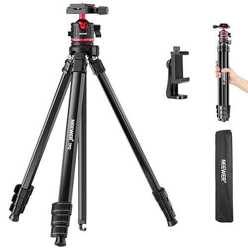 NEEWER Basics 66.5"/169 cm Travel Tripod for Camera, Lightweight Portable DSLR Stand with Ball Head, Arca Type QR Plate, Cell Phone Holder Compatible