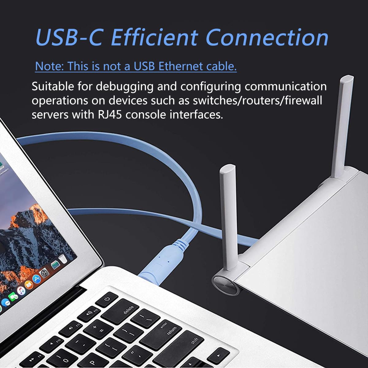 USB C to RJ45 Console Cable 6ft, USB Type-C Serial Adapter for Cisco Routers/Switches, Juniper, Ubiquiti, Compatible with Windows, Mac, Linux (Blue)