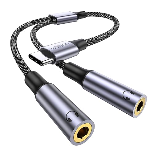 MOSWAG USB C to Dual 3.5mm Female Headphone Splitter, Type C to Dual 3.5mm Female Audio Jack Splitter Headphone Adapter Compatible with iPhone