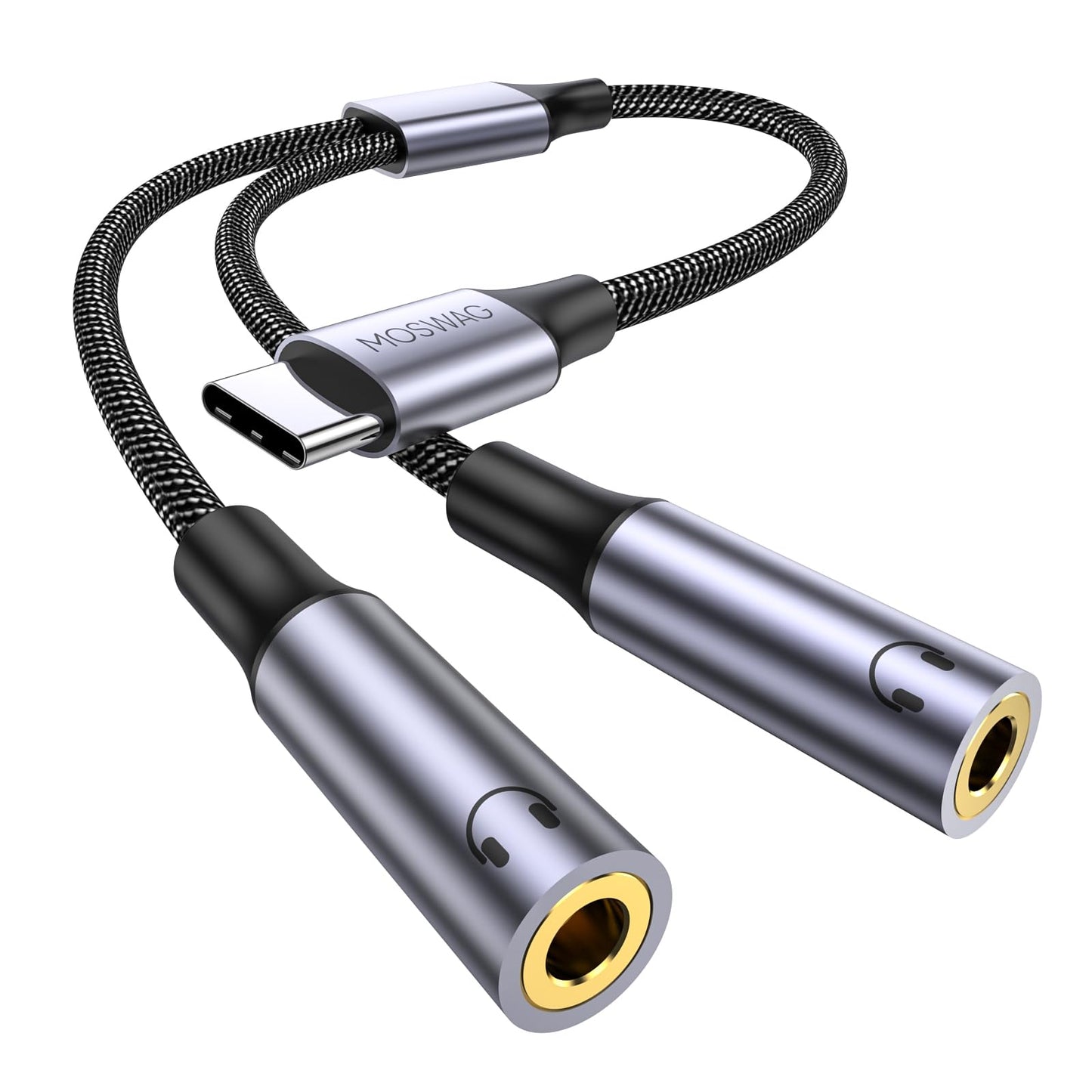 MOSWAG USB C to Dual 3.5mm Female Headphone Splitter, Type C to Dual 3.5mm Female Audio Jack Splitter Headphone Adapter Compatible with iPhone
