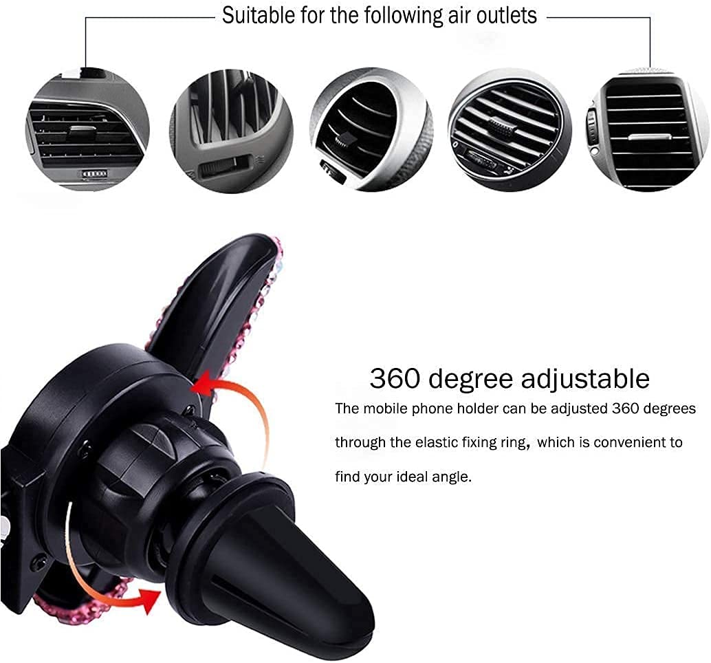SUNCARACCL Bling Car Phone Holder, 360 Degrees Adjustable Crystal Auto Car Mount Phone Holder for Dashboard,Windshield and Air Vent (Black)