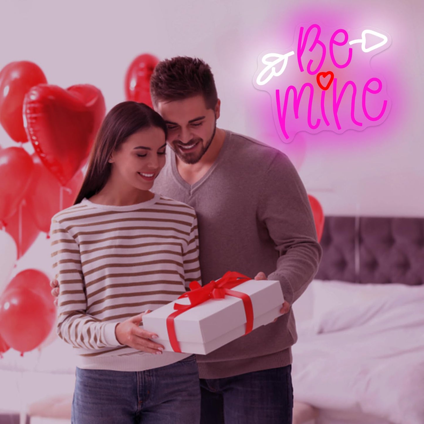 Valentine's Day Neon Sign Be mine Neon Sign for Wall Decoration Dimmable Pink LED Heart Shaped Neon Sign for Wedding Anniversary Bedroom Neon Wall