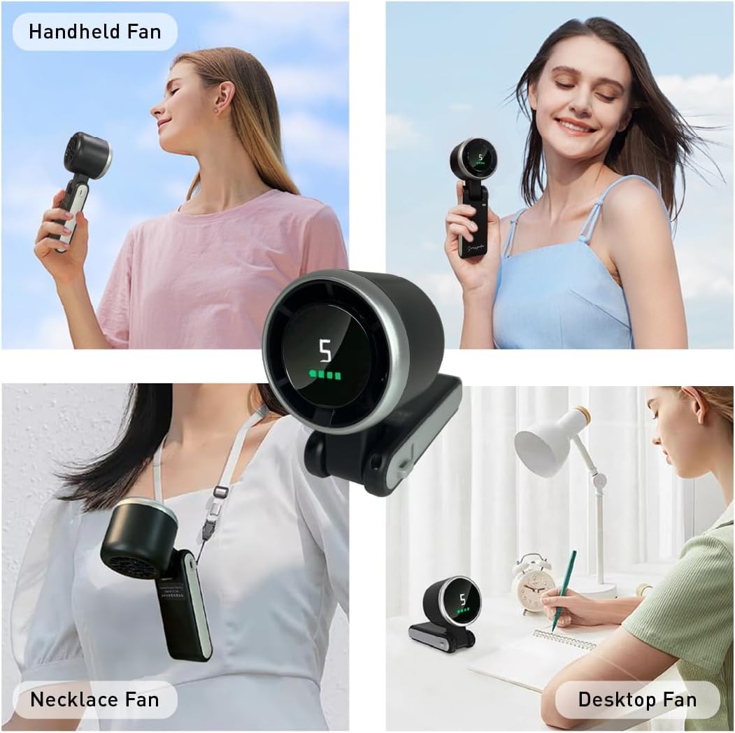 LIBERATECH Handheld fan Turbo 3-in-1, battery powered personal fan, running for 20 hours, 5-speed, turbo forced cooling, suitable for outdoor travel