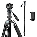 Fotopro 73'' Camera Tripod, Foldable Aluminum Tripod/Monopod, Detachable Fluid Head with Quick Release Plate, Lightweight Tripod for Camera, Phone