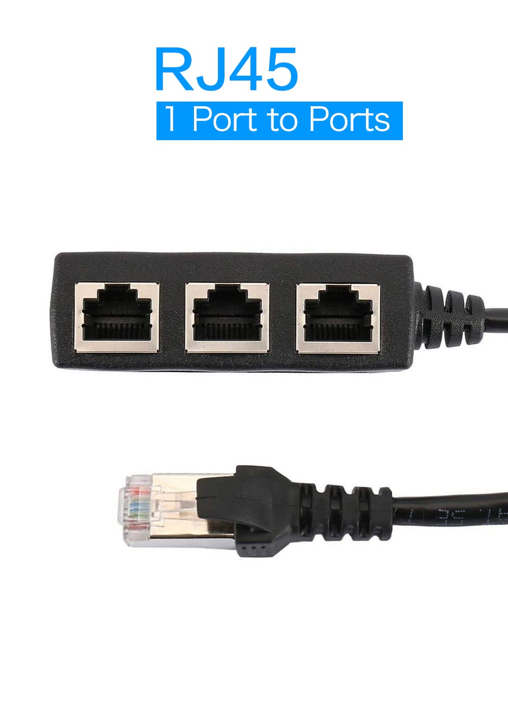 RJ45 Ethernet Splitter Adapter, 1 Male to 3 Female LAN Ports, Suitable Super Cat5, Cat5e, Cat6 LAN Ethernet Socket Connector Adapter -Black