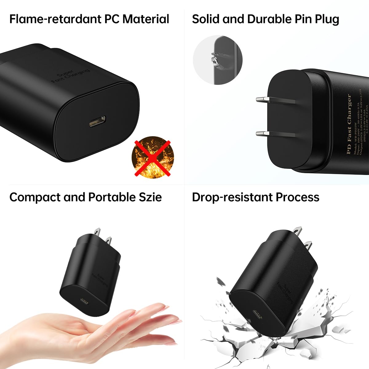 25W Super Fast Charger Type C Wall/Car Charger Combo Kit for Samsung Galaxy S26 S25 S24 S23 S22 S21 Ultra Plus A53 A52 A14 A25 A42 A32 Xcover 7 6