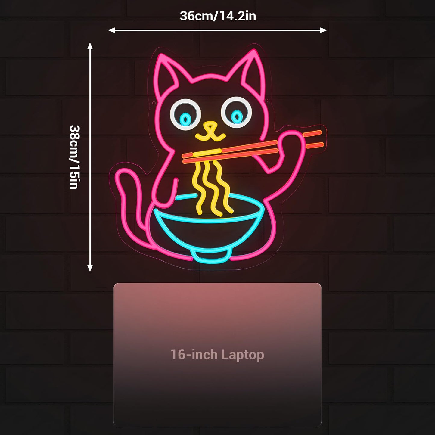 LMHSE Ramen Cat Neon Sign for Wall Decor, Cute Cat Neon Sign Ramen LED Signs for Wall Art Decor Restaurant Home Bar Kitchen Dining Bedroom Art Decor