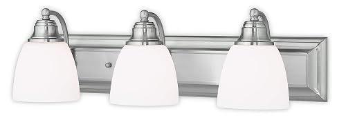 Livex Lighting 10503-91 Transitional Three Light Bath Vanity from Springfield Collection in Pwt, Nckl, B/S, Slvr. Finish, Brushed Nickel, 24 x 7 x 7