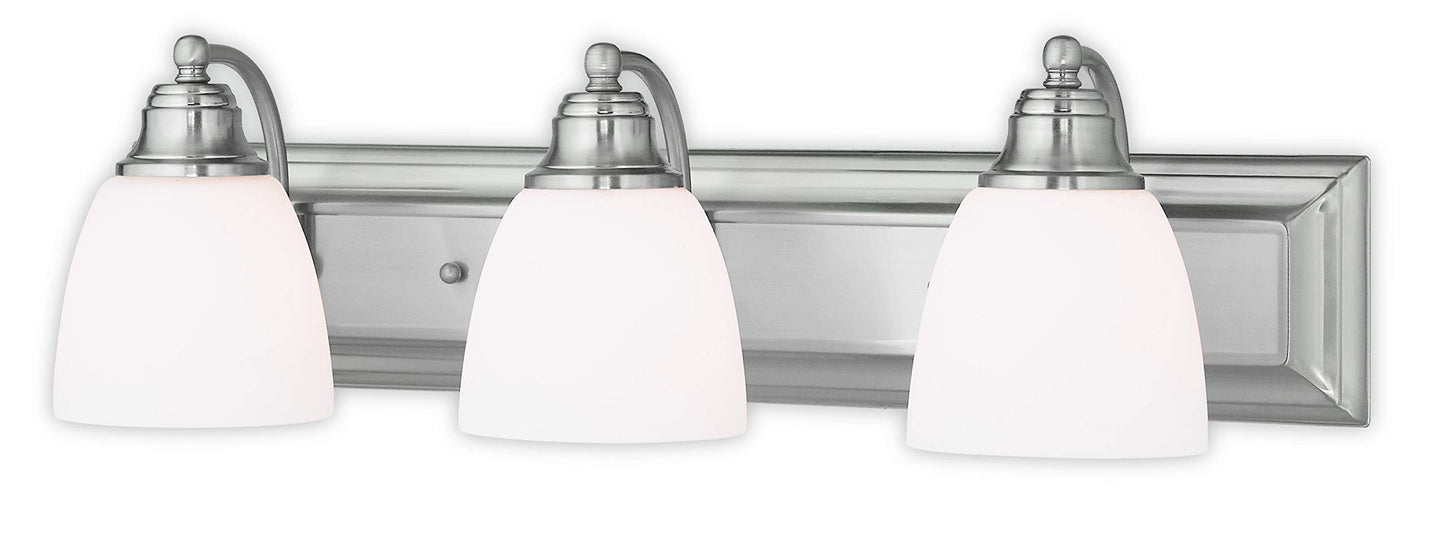 Livex Lighting 10503-91 Transitional Three Light Bath Vanity from Springfield Collection in Pwt, Nckl, B/S, Slvr. Finish, Brushed Nickel, 24 x 7 x 7