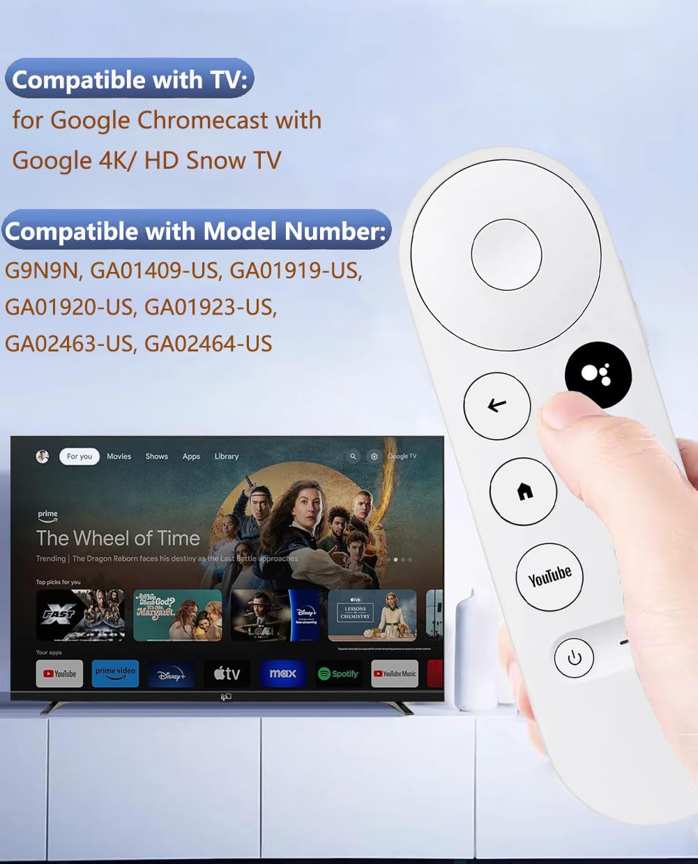 Upgrade Voice Remote for Google Chromecast 4k Snow TV, G9N9N Replacement Remote Control for Google TV, GA01920-US, GA01409-US, GA01923-US, GA01919-US
